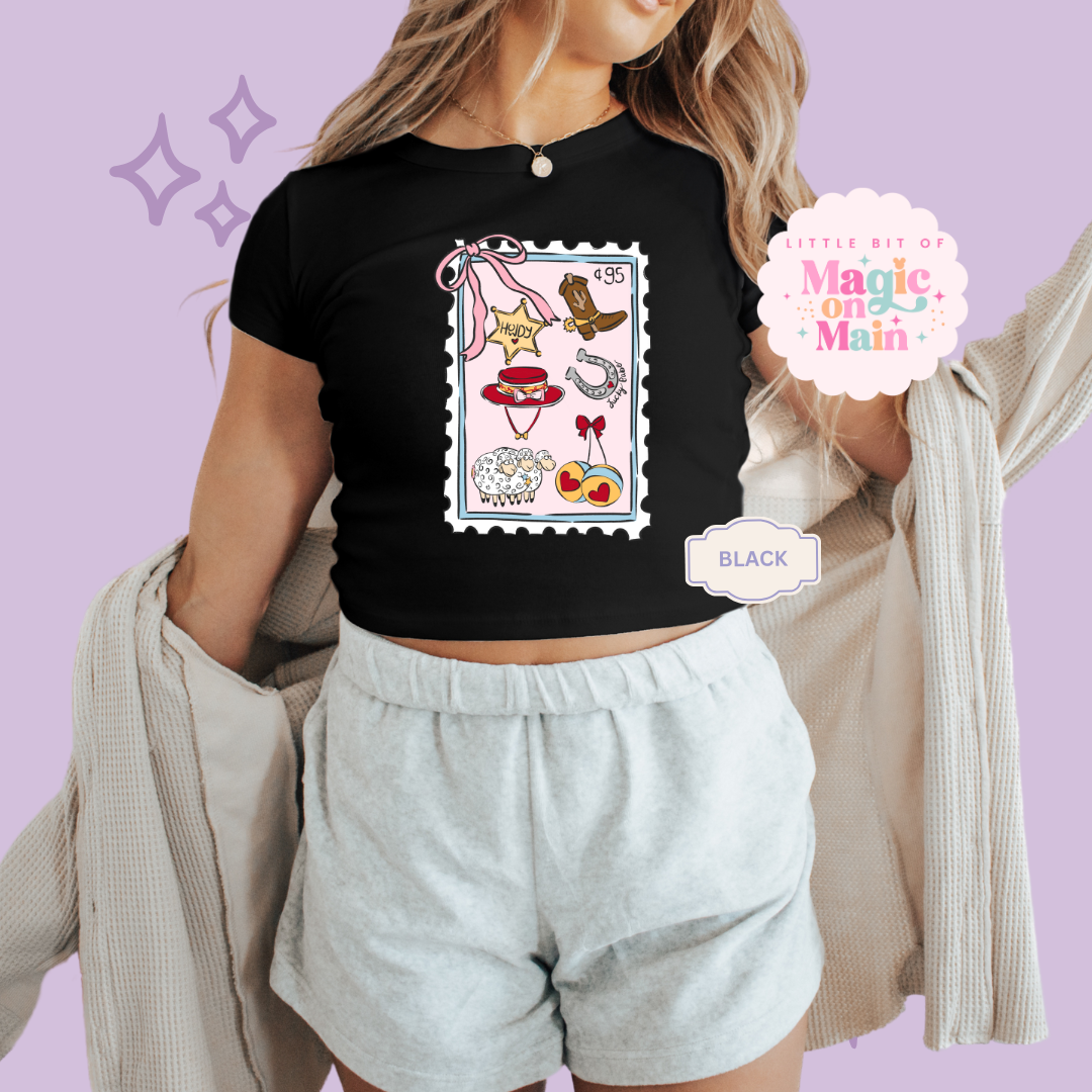 PRINTED GIRLIE POP STAMP - WOMENS CROPPED RIBBED BABY TEE 10002