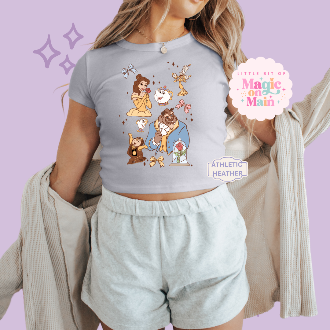 PRINTED BELLE - WOMENS CROPPED RIBBED BABY TEE 10044