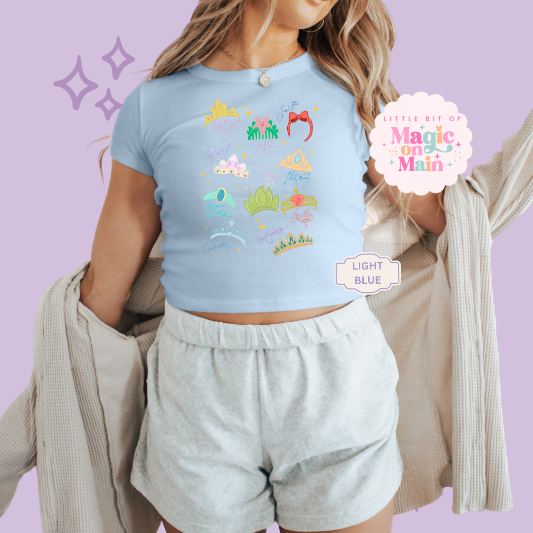 PRINTED CROWNS - WOMENS CROPPED RIBBED BABY TEE 10045