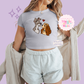 PRINTED VALENTINE DOGS - WOMENS CROPPED RIBBED BABY TEE 10017