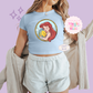 PRINTED MERMAID ROUND LOCKET - WOMENS CROPPED RIBBED BABY TEE 10056