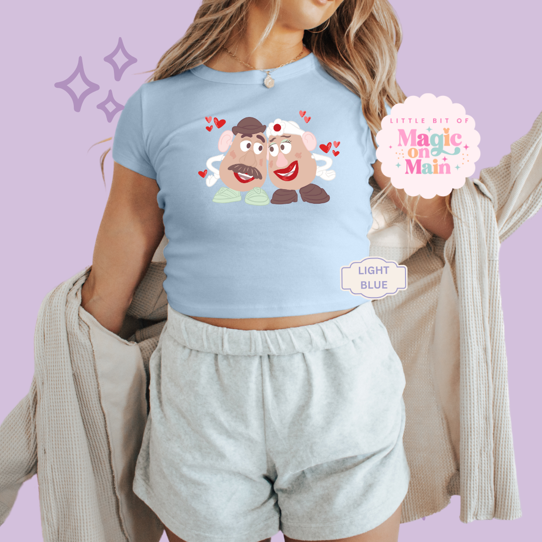 PRINTED POTATO COUPLE - WOMENS CROPPED RIBBED BABY TEE 10026
