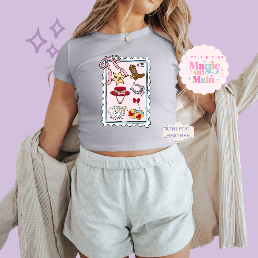 PRINTED GIRLIE POP STAMP - WOMENS CROPPED RIBBED BABY TEE 10002