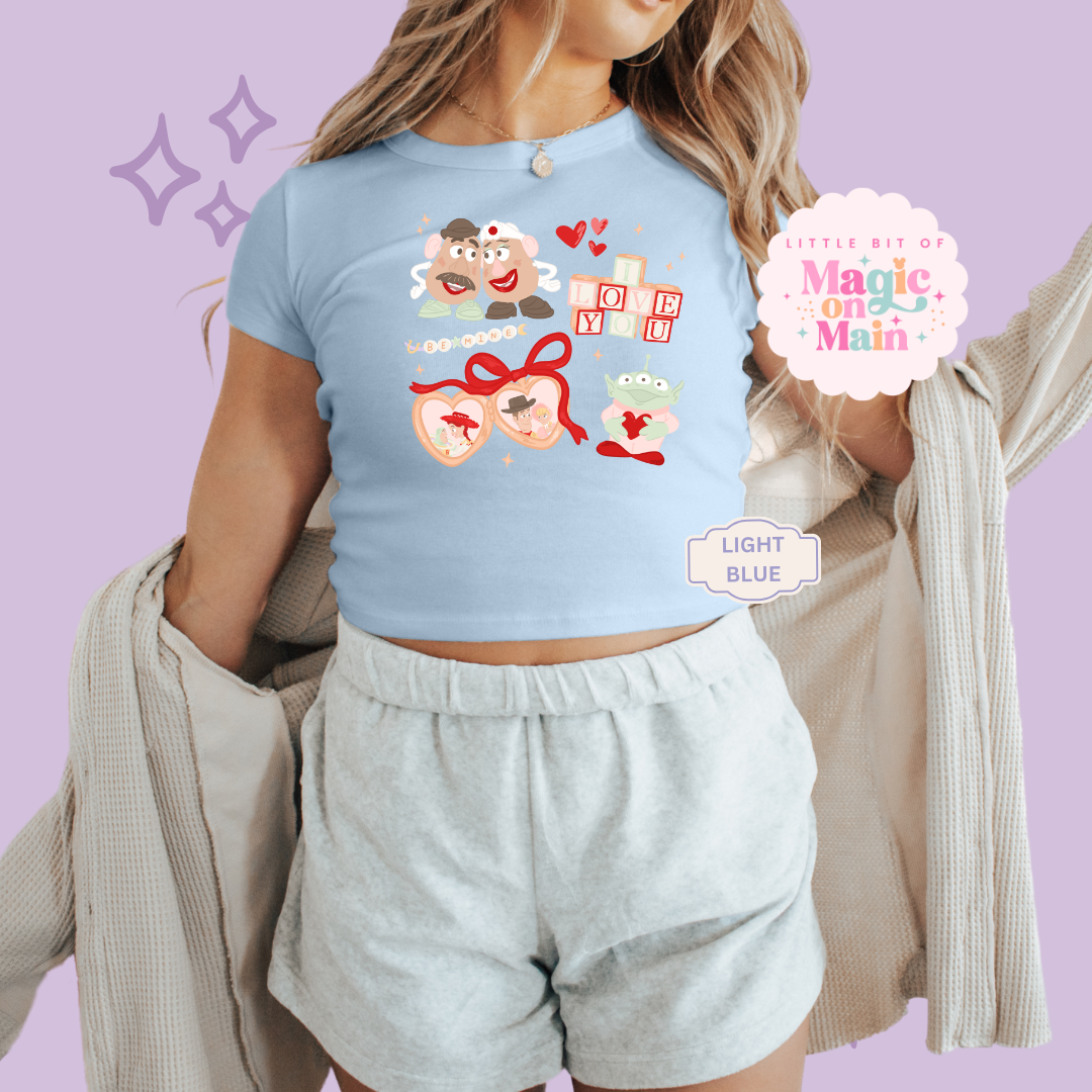 PRINTED TOYS VALENTINE - WOMENS CROPPED RIBBED BABY TEE 10029
