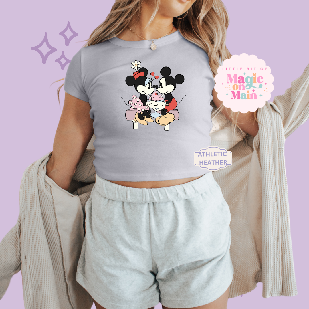 PRINTED VINTAGE LOVE - WOMENS CROPPED RIBBED BABY TEE 10008