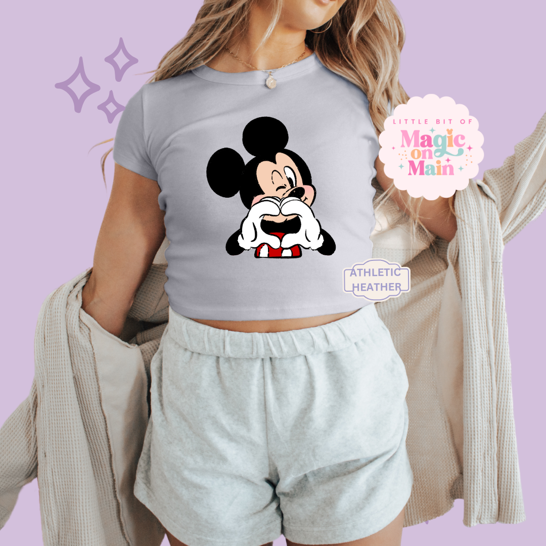 PRINTED MCKY HAND HEART - WOMENS CROPPED RIBBED BABY TEE 10016