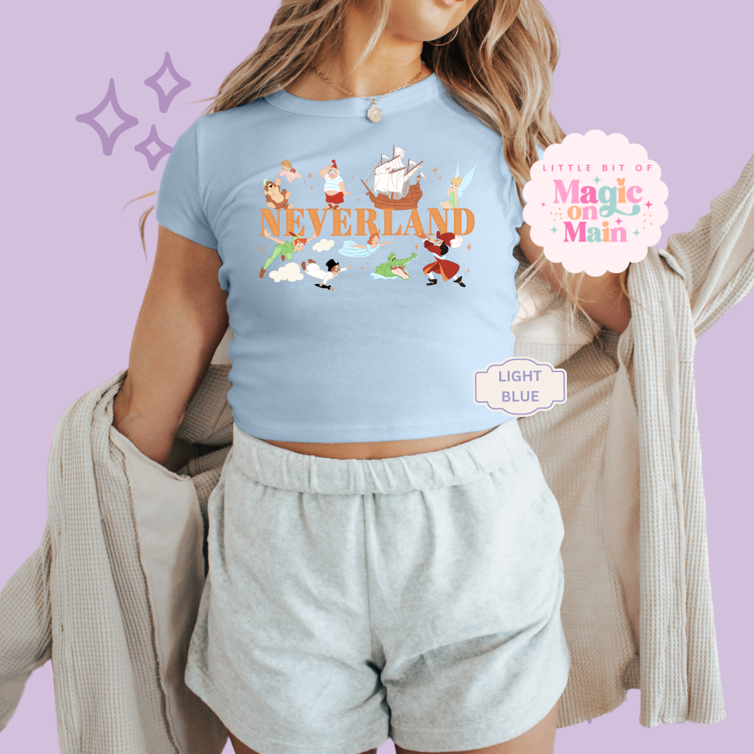 PRINTED NEVERLAND - EXCLUSIVE TO MoM - WOMENS CROPPED RIBBED BABY TEE 10049