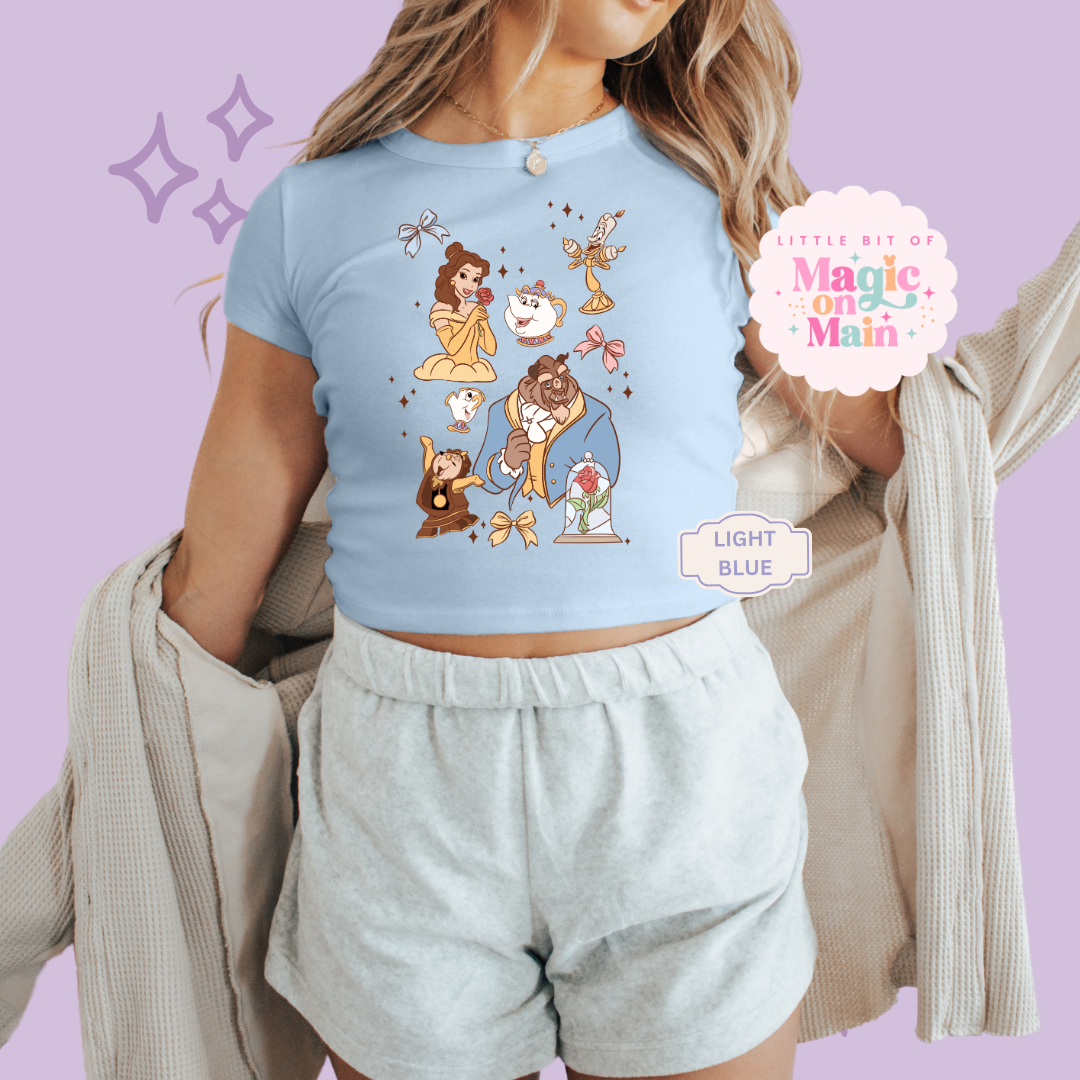 PRINTED BELLE - WOMENS CROPPED RIBBED BABY TEE 10044