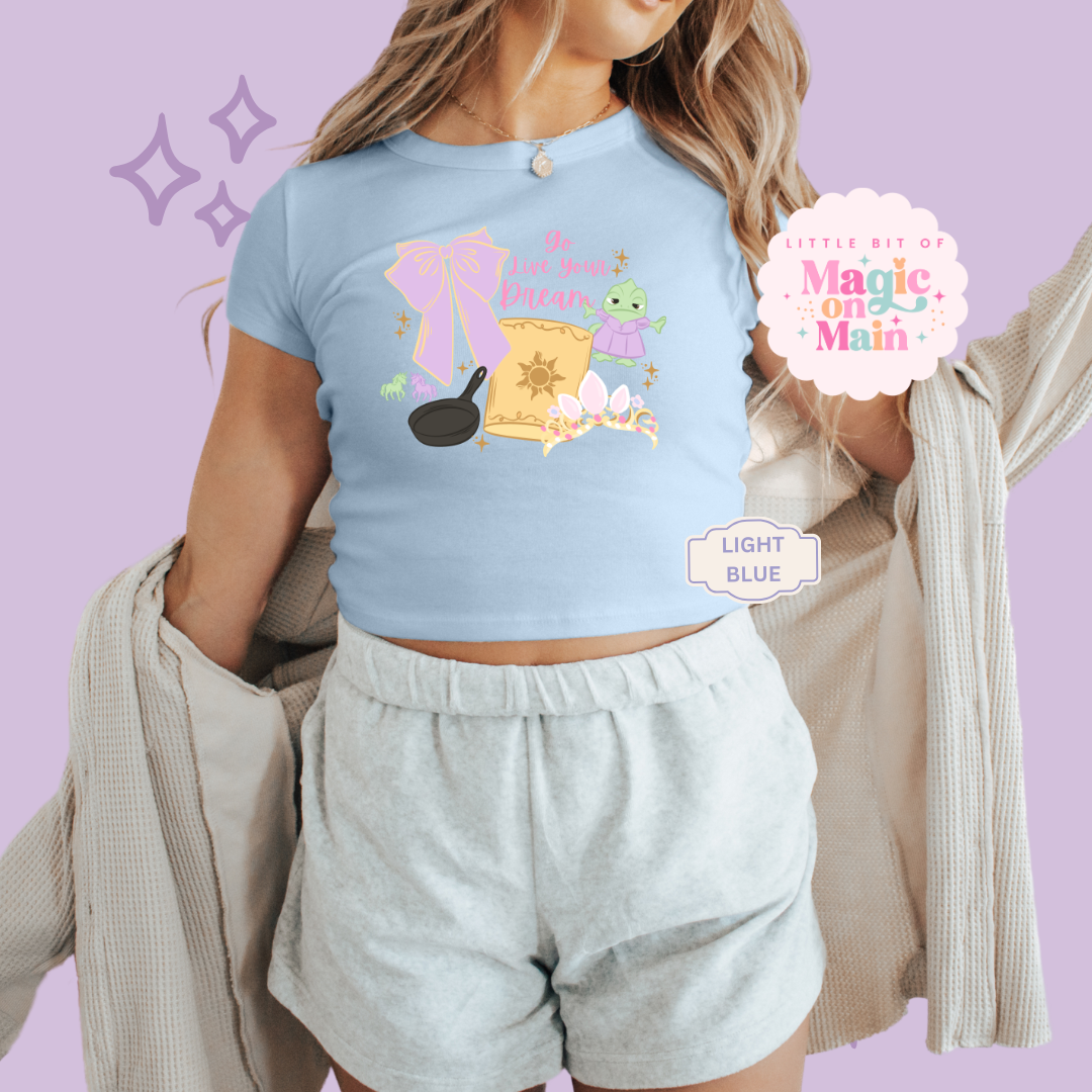 PRINTED GO LIVE YOUR DREAM - EXCLUSIVE TO MoM - WOMENS CROPPED RIBBED BABY TEE 10043