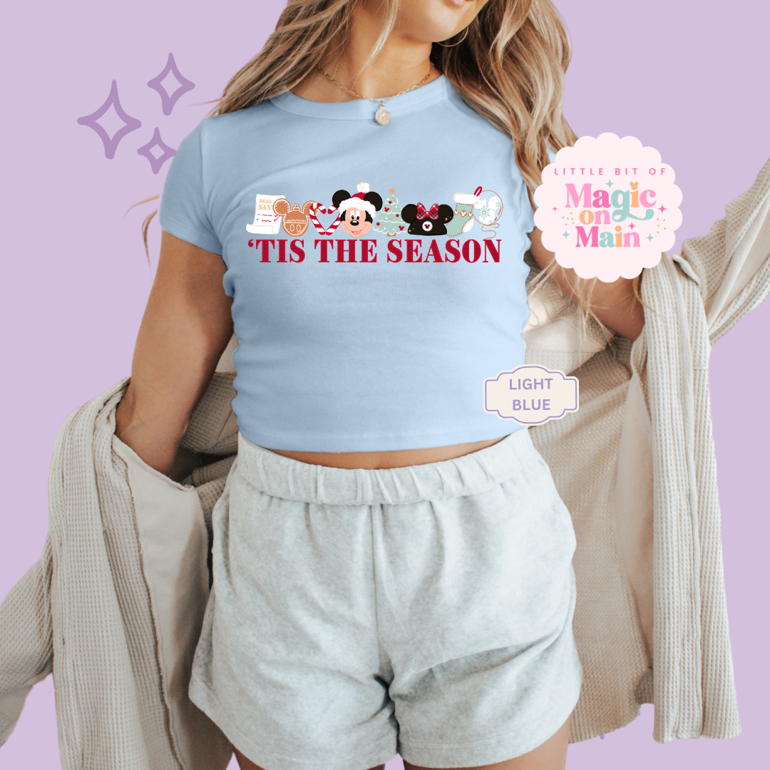 PRINTED TIS THE SEASON - EXCLUSIVE TO MoM - WOMENS CROPPED RIBBED BABY TEE