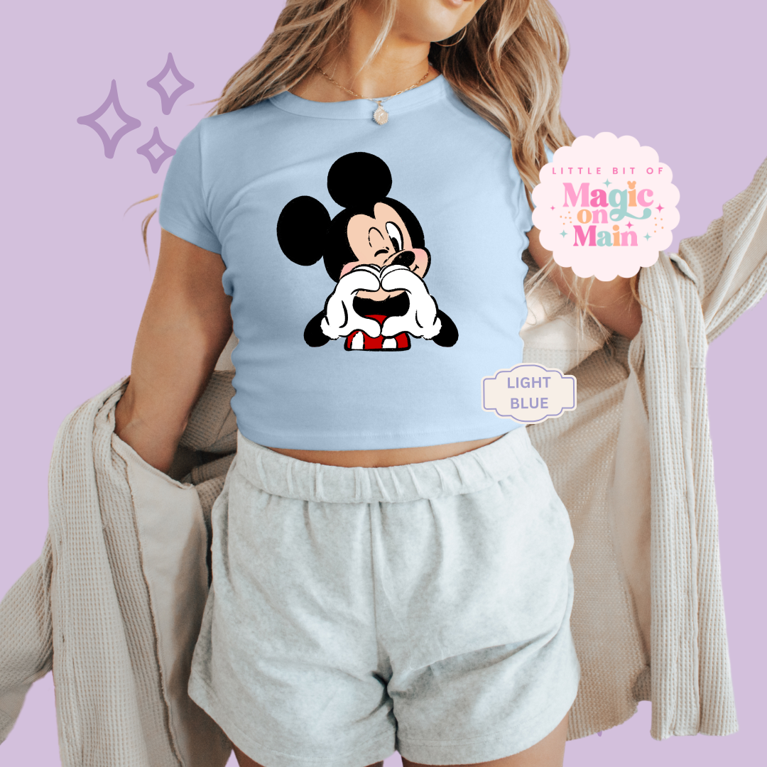 PRINTED MCKY HAND HEART - WOMENS CROPPED RIBBED BABY TEE 10016