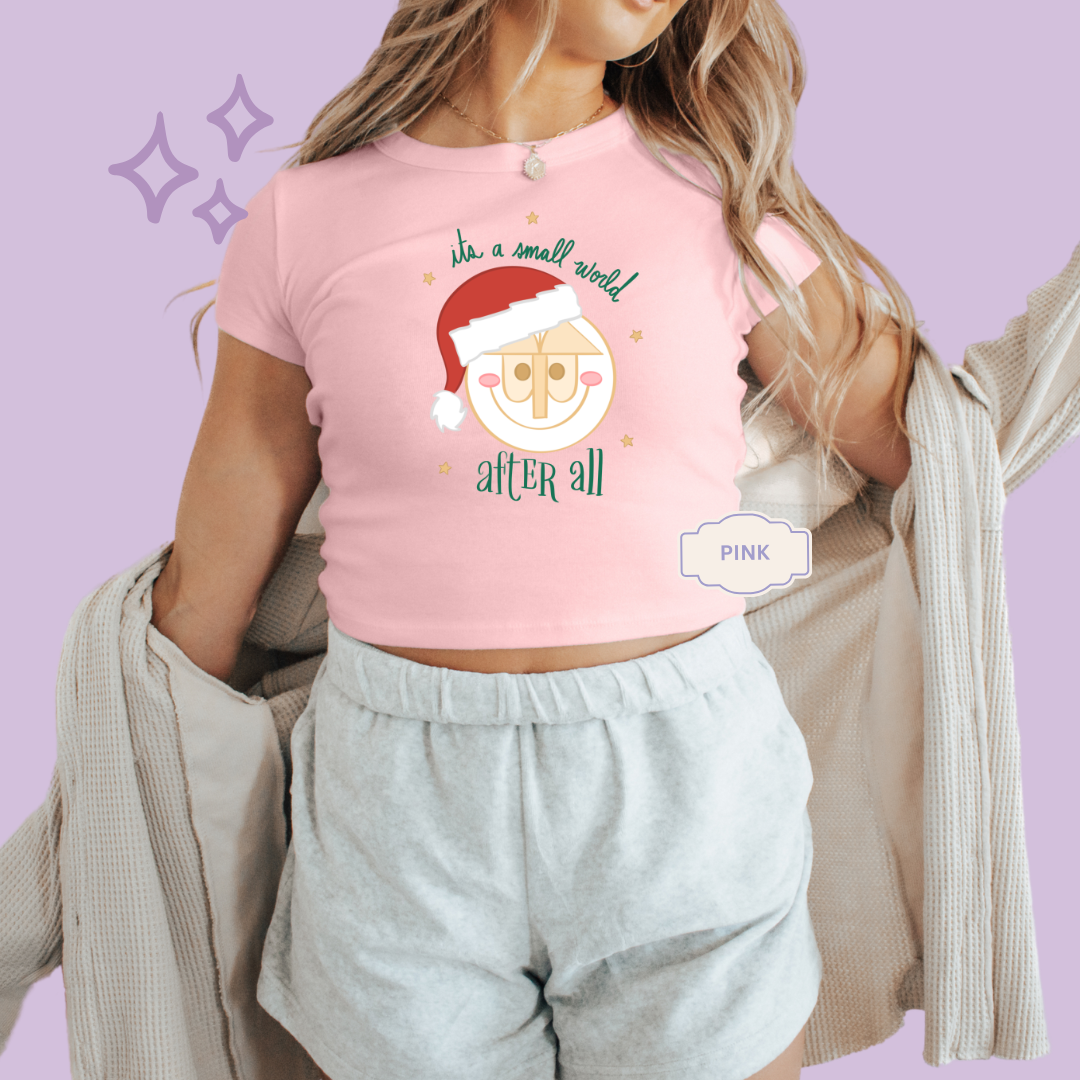 PRINTED SML WORLD - EXCLUSIVE TO MoM - WOMENS CROPPED RIBBED BABY TEE