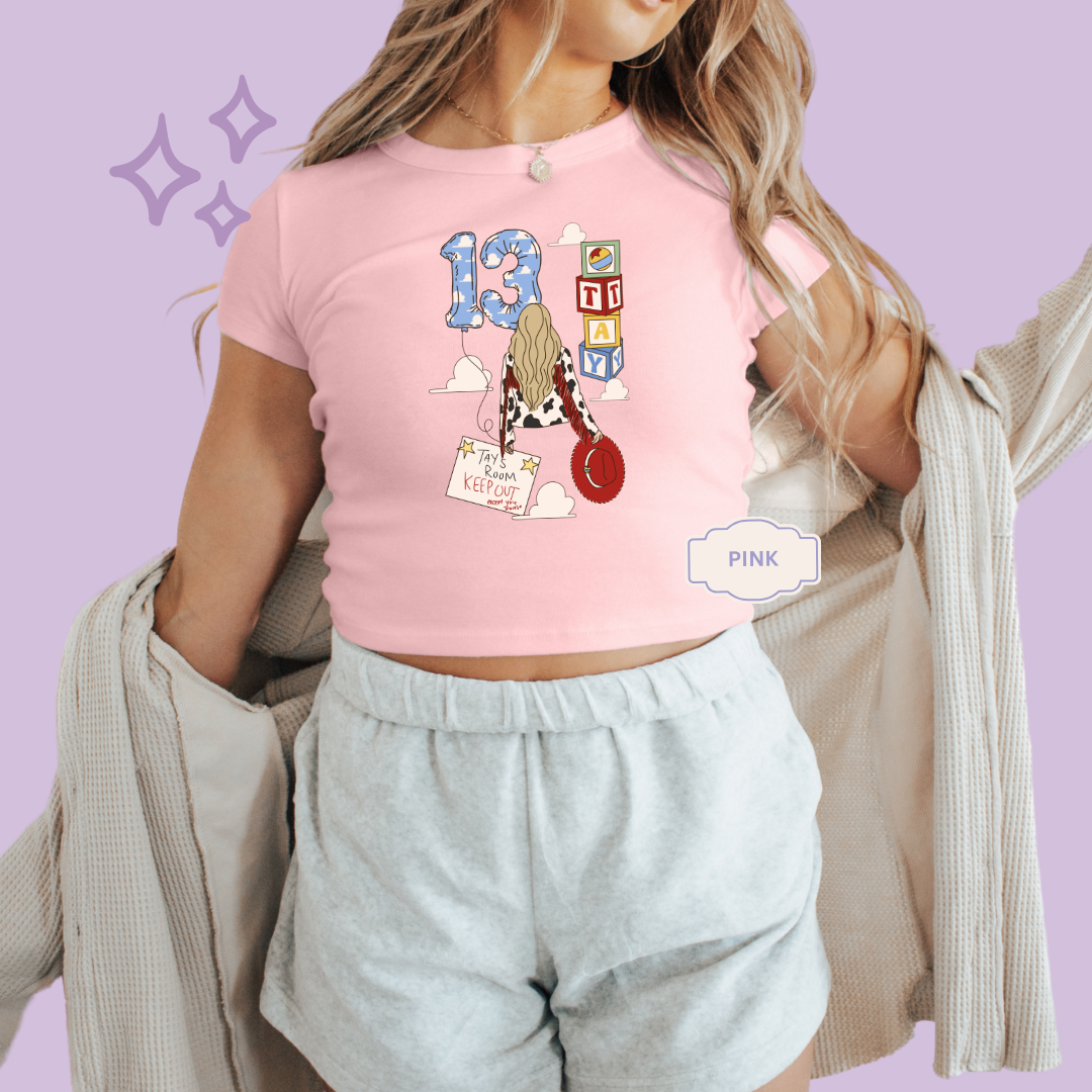 PRINTED TAYS STORY - WOMENS CROPPED RIBBED BABY TEE