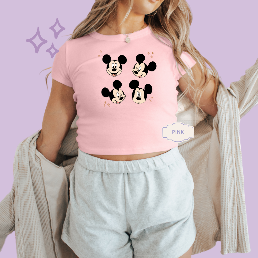 PRINTED MCKY STARS - WOMENS CROPPED RIBBED BABY TEE 10037