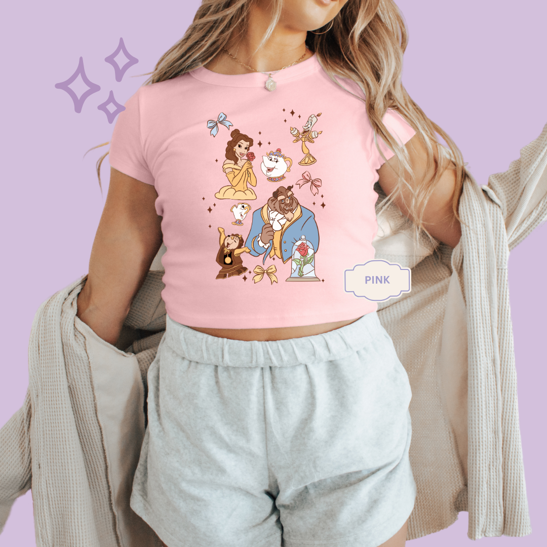 PRINTED BELLE - WOMENS CROPPED RIBBED BABY TEE 10044