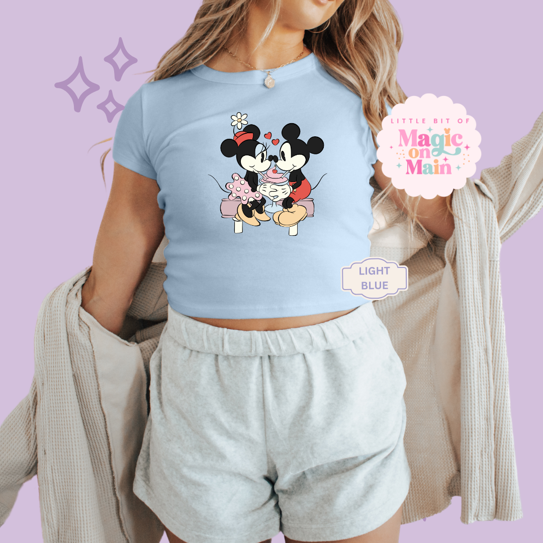 PRINTED VINTAGE LOVE - WOMENS CROPPED RIBBED BABY TEE 10008