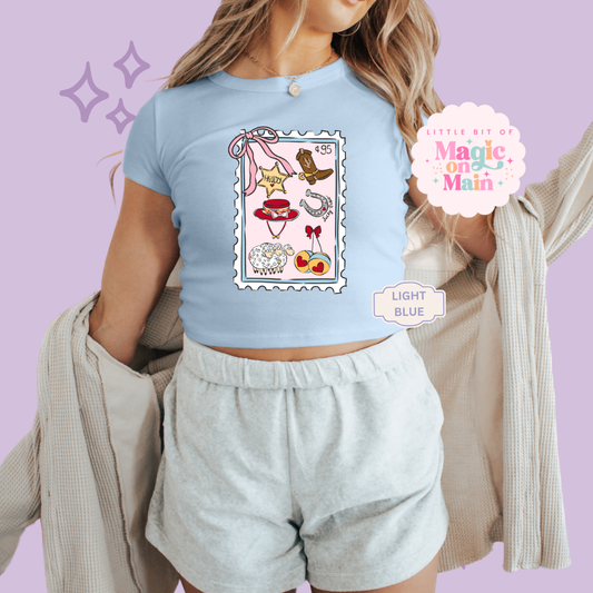 PRINTED GIRLIE POP STAMP - WOMENS CROPPED RIBBED BABY TEE 10002