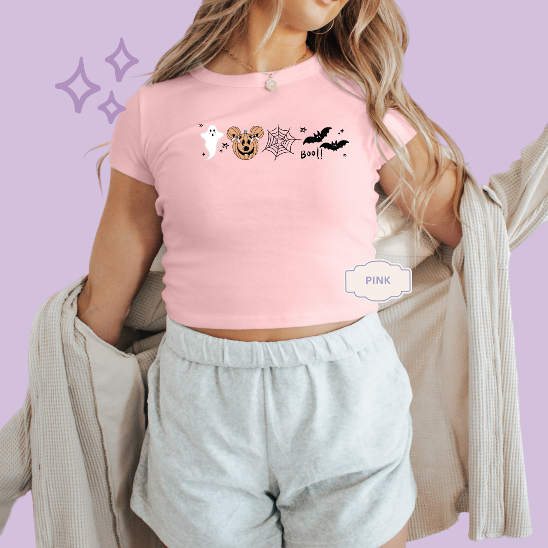 PRINTED BOO CREW - EXCLUSIVE TO MoM - WOMENS CROPPED RIBBED BABY TEE