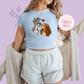 PRINTED VALENTINE DOGS - WOMENS CROPPED RIBBED BABY TEE 10017