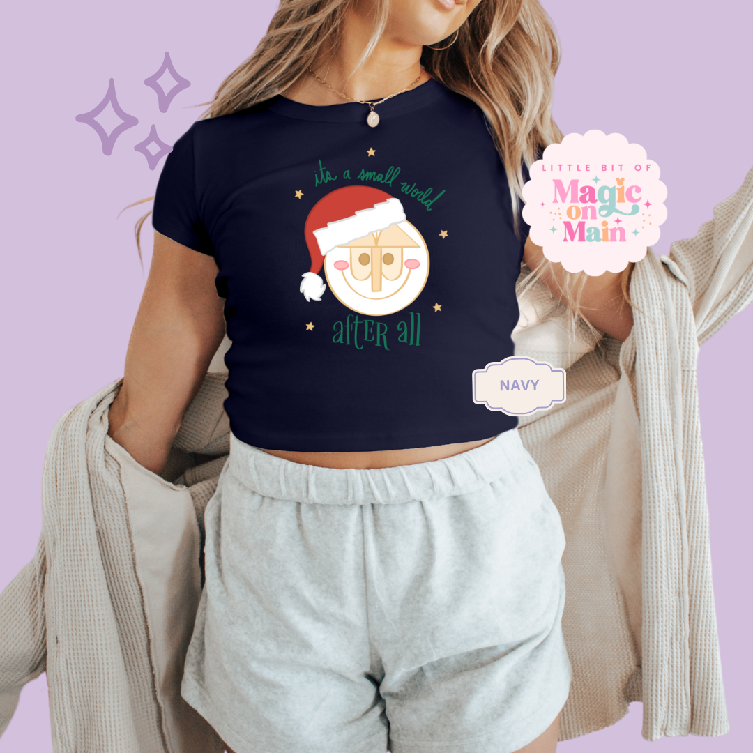 PRINTED SML WORLD - EXCLUSIVE TO MoM - WOMENS CROPPED RIBBED BABY TEE