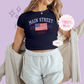PRINTED MAIN STREET USA - EXCLUSIVE TO MoM - WOMENS CROPPED RIBBED BABY TEE 10063