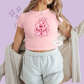 PRINTED PINK CASTLE - WOMENS CROPPED RIBBED BABY TEE 10003