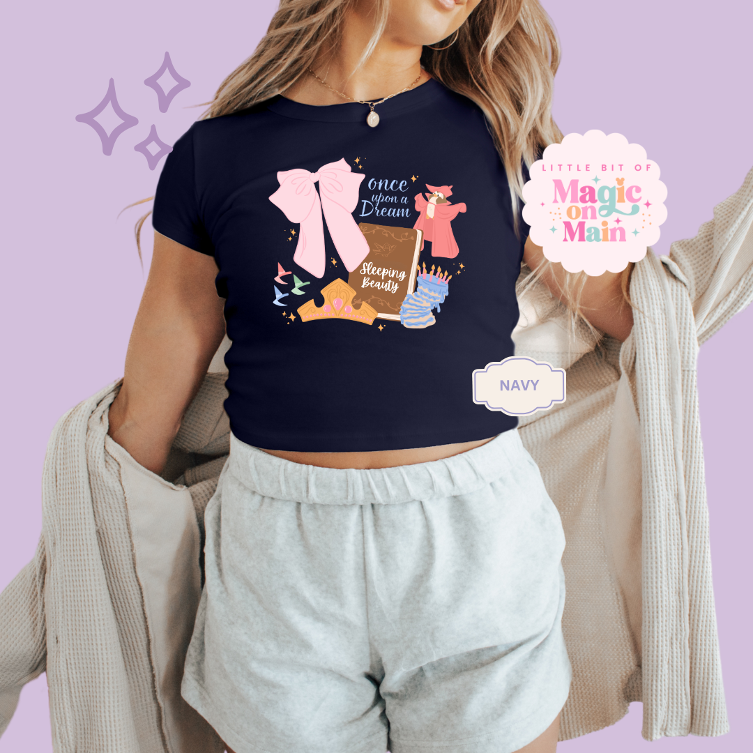 PRINTED ONCE UPON A DREAM - EXCLUSIVE TO MoM - WOMENS CROPPED RIBBED BABY TEE 10048