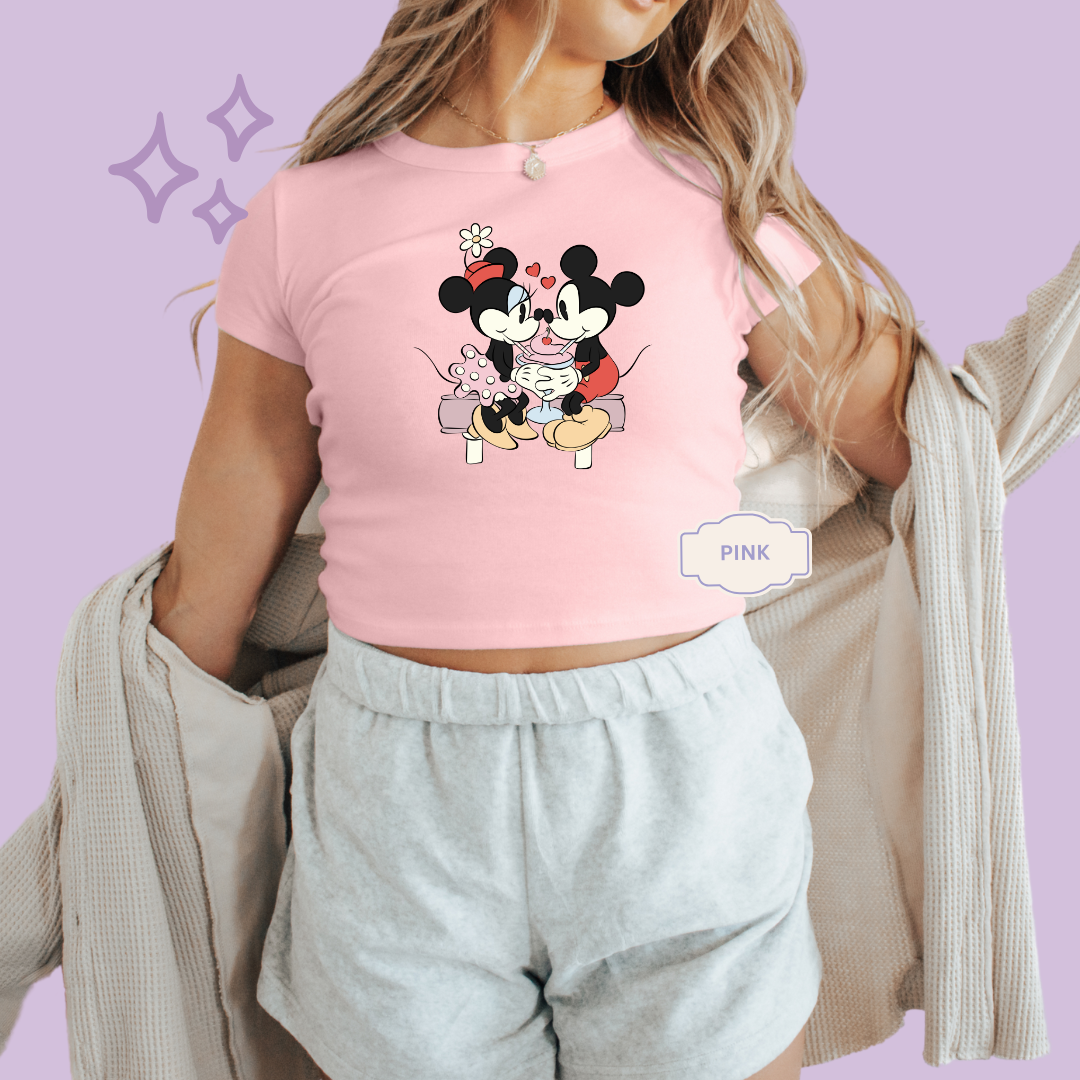 PRINTED VINTAGE LOVE - WOMENS CROPPED RIBBED BABY TEE 10008
