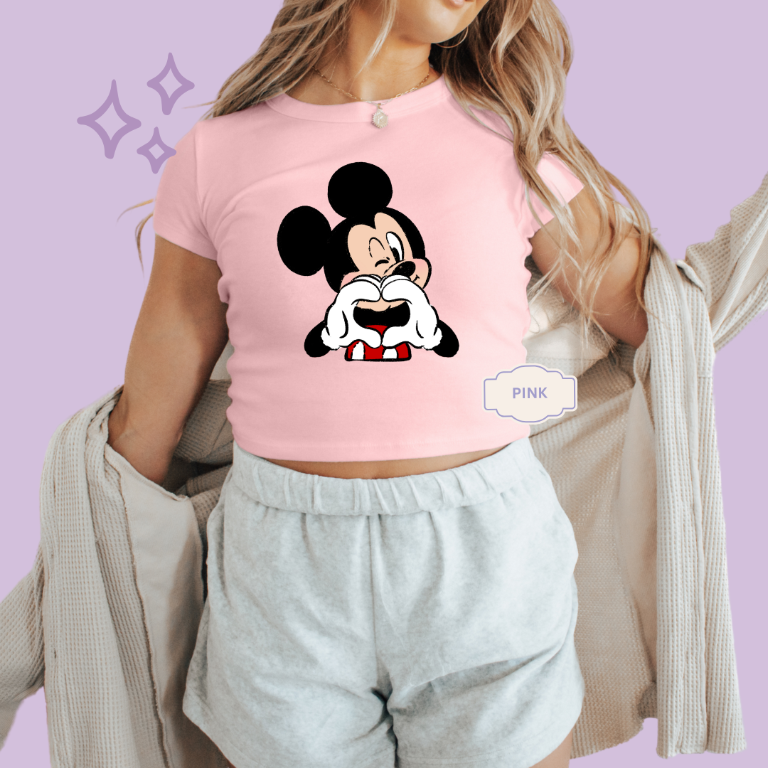 PRINTED MCKY HAND HEART - WOMENS CROPPED RIBBED BABY TEE 10016