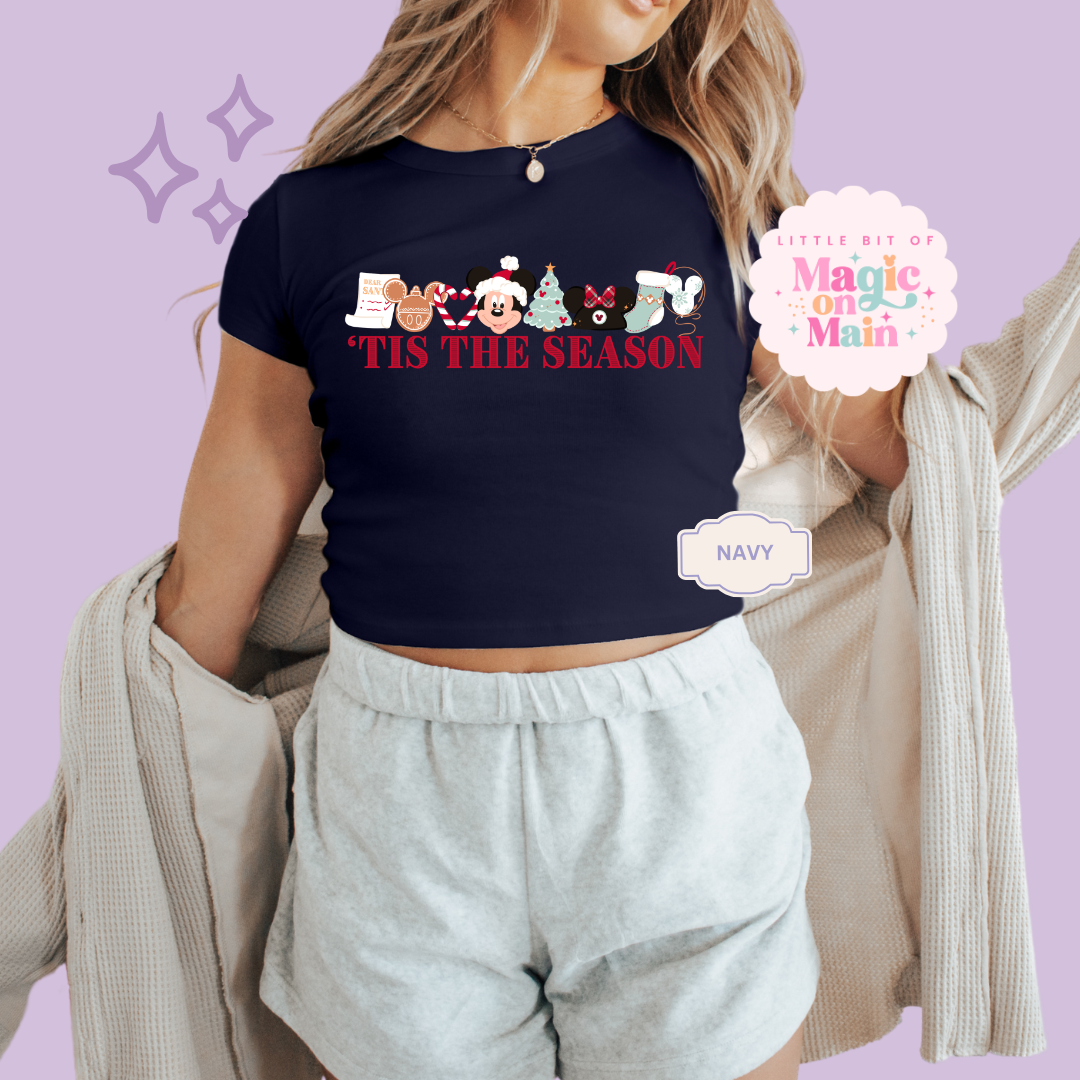 PRINTED TIS THE SEASON - EXCLUSIVE TO MoM - WOMENS CROPPED RIBBED BABY TEE