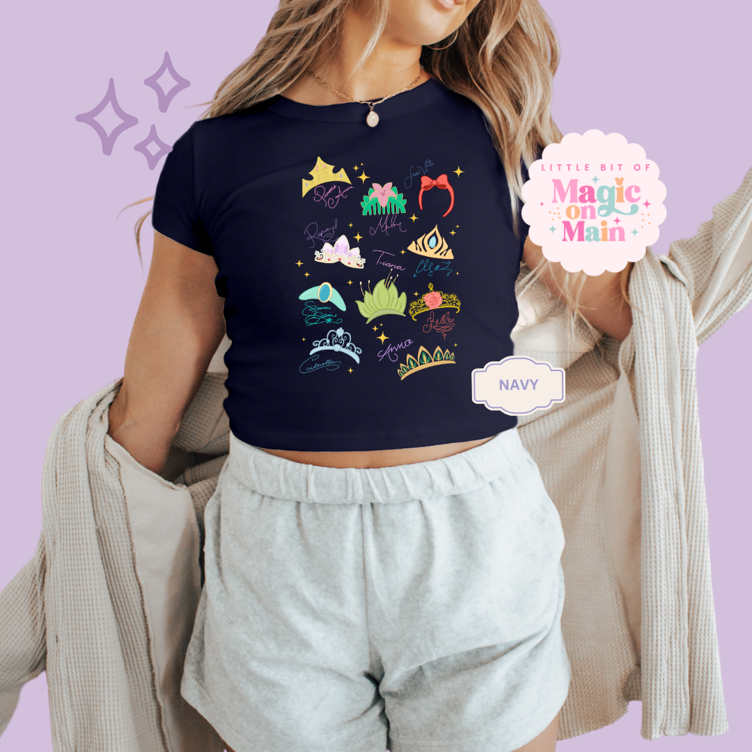 PRINTED CROWNS - WOMENS CROPPED RIBBED BABY TEE 10045