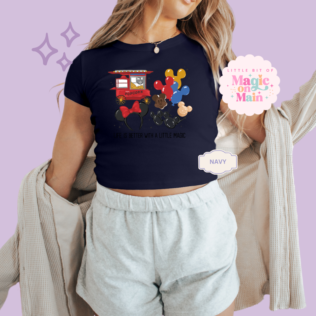 PRINTED LIFE IS BETTER - WOMENS CROPPED RIBBED BABY TEE 10040