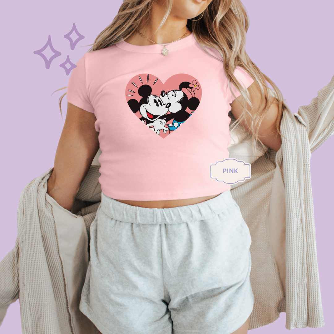 PRINTED VINTAGE HEART - WOMENS CROPPED RIBBED BABY TEE 10006