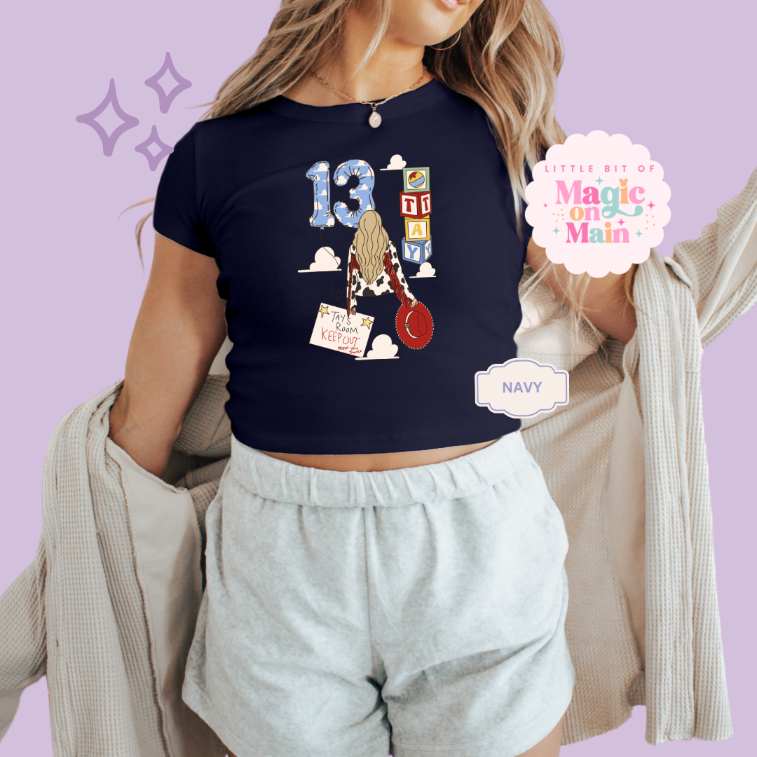 PRINTED TAYS STORY - WOMENS CROPPED RIBBED BABY TEE