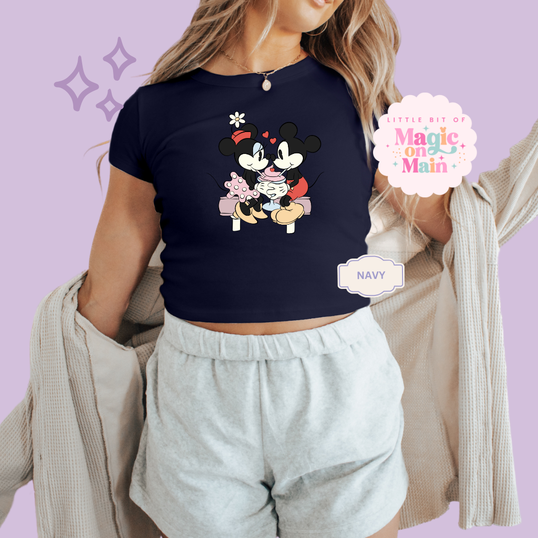PRINTED VINTAGE LOVE - WOMENS CROPPED RIBBED BABY TEE 10008