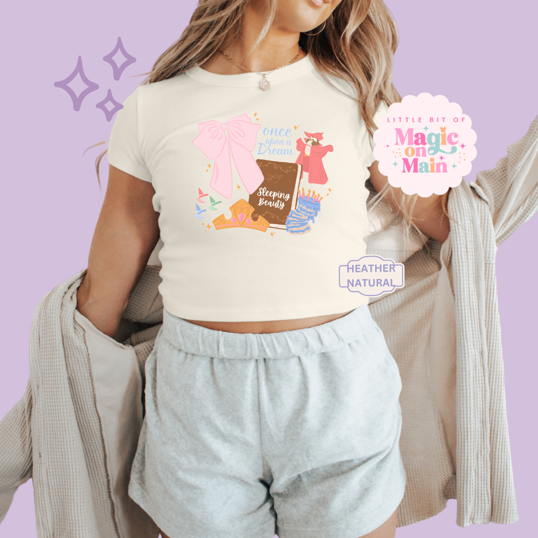 PRINTED ONCE UPON A DREAM - EXCLUSIVE TO MoM - WOMENS CROPPED RIBBED BABY TEE 10048