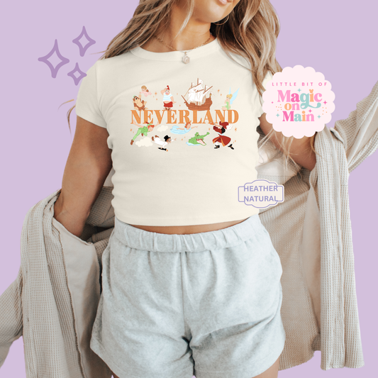 PRINTED NEVERLAND - EXCLUSIVE TO MoM - WOMENS CROPPED RIBBED BABY TEE 10049