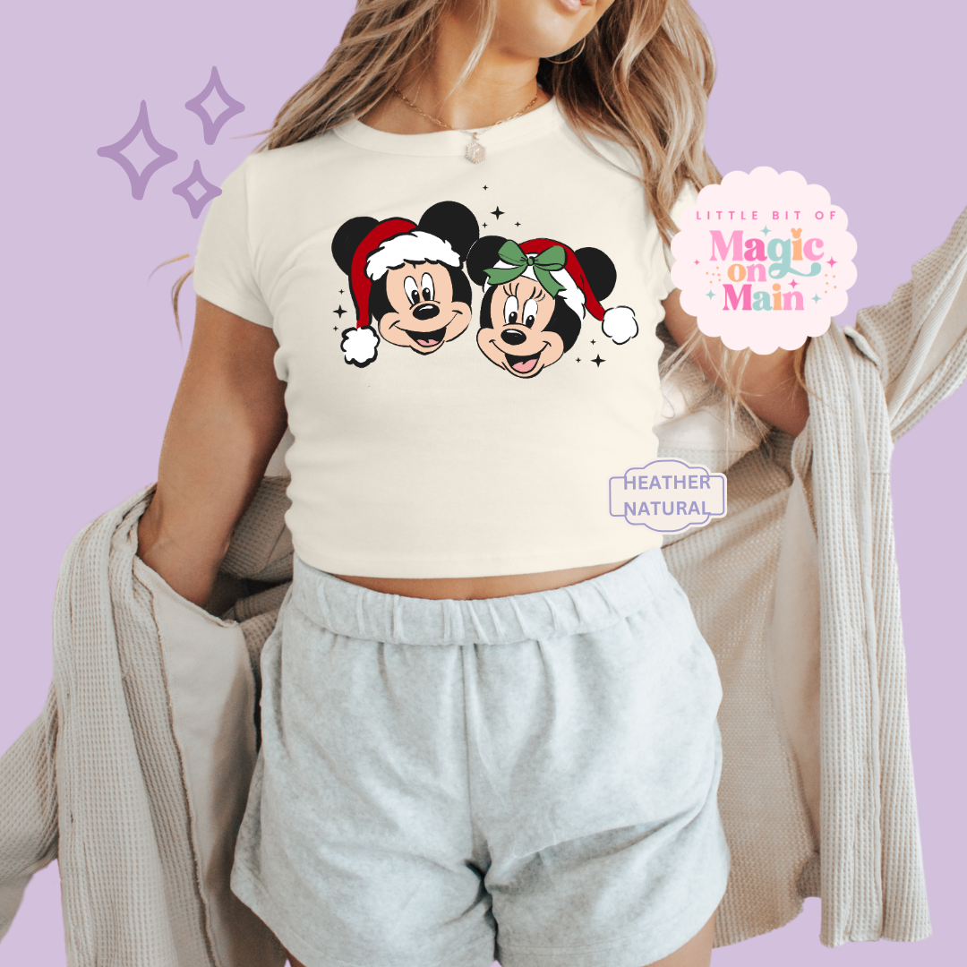 PRINTED MERRY MCKY MNIE - EXCLUSIVE TO MoM - WOMENS CROPPED RIBBED BABY TEE