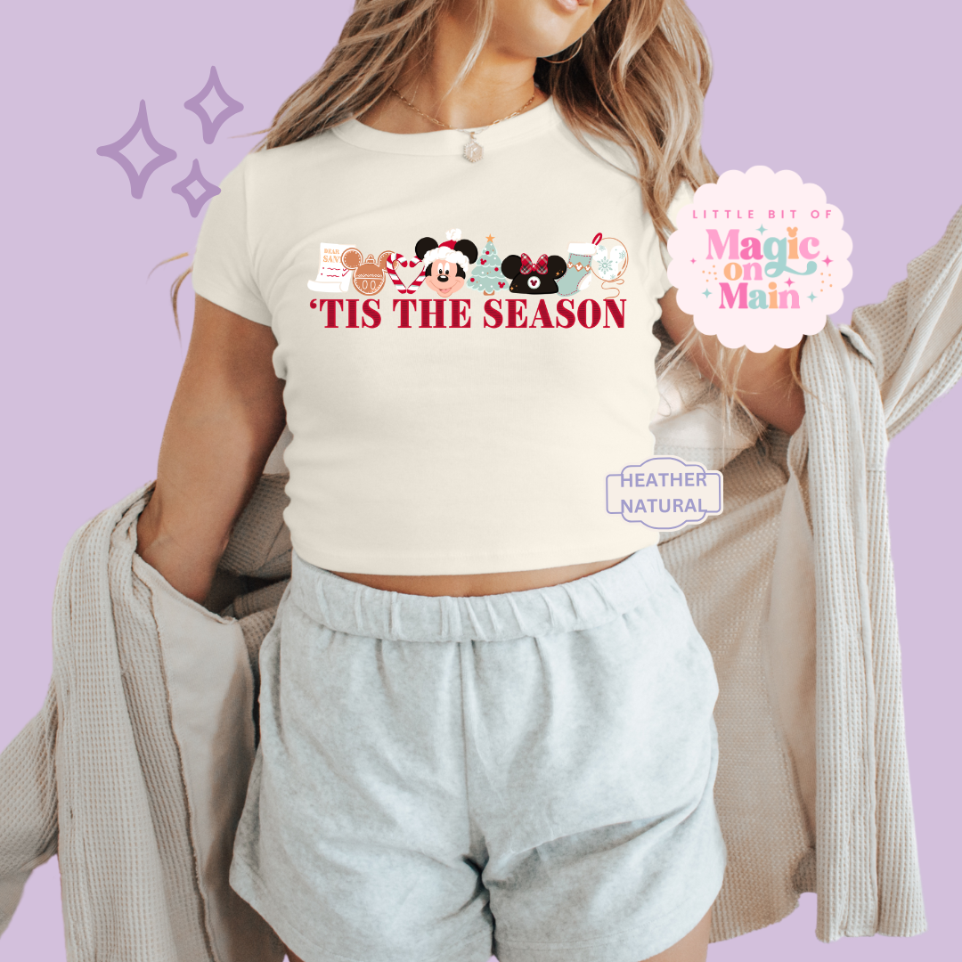 PRINTED TIS THE SEASON - EXCLUSIVE TO MoM - WOMENS CROPPED RIBBED BABY TEE