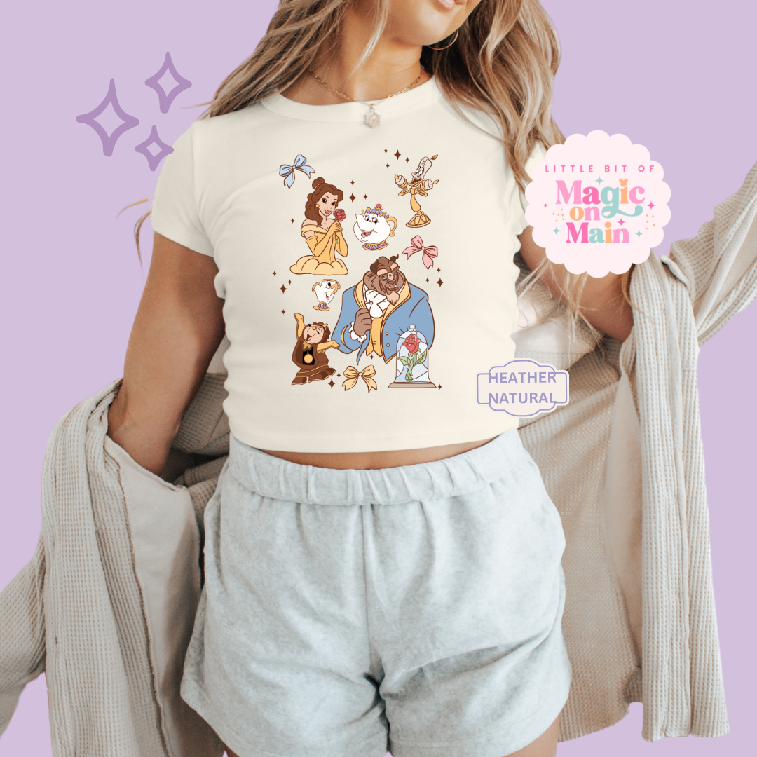 PRINTED BELLE - WOMENS CROPPED RIBBED BABY TEE 10044