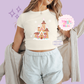 PRINTED GINGERBREAD CASTLE- EXCLUSIVE TO MoM - WOMENS CROPPED RIBBED BABY TEE