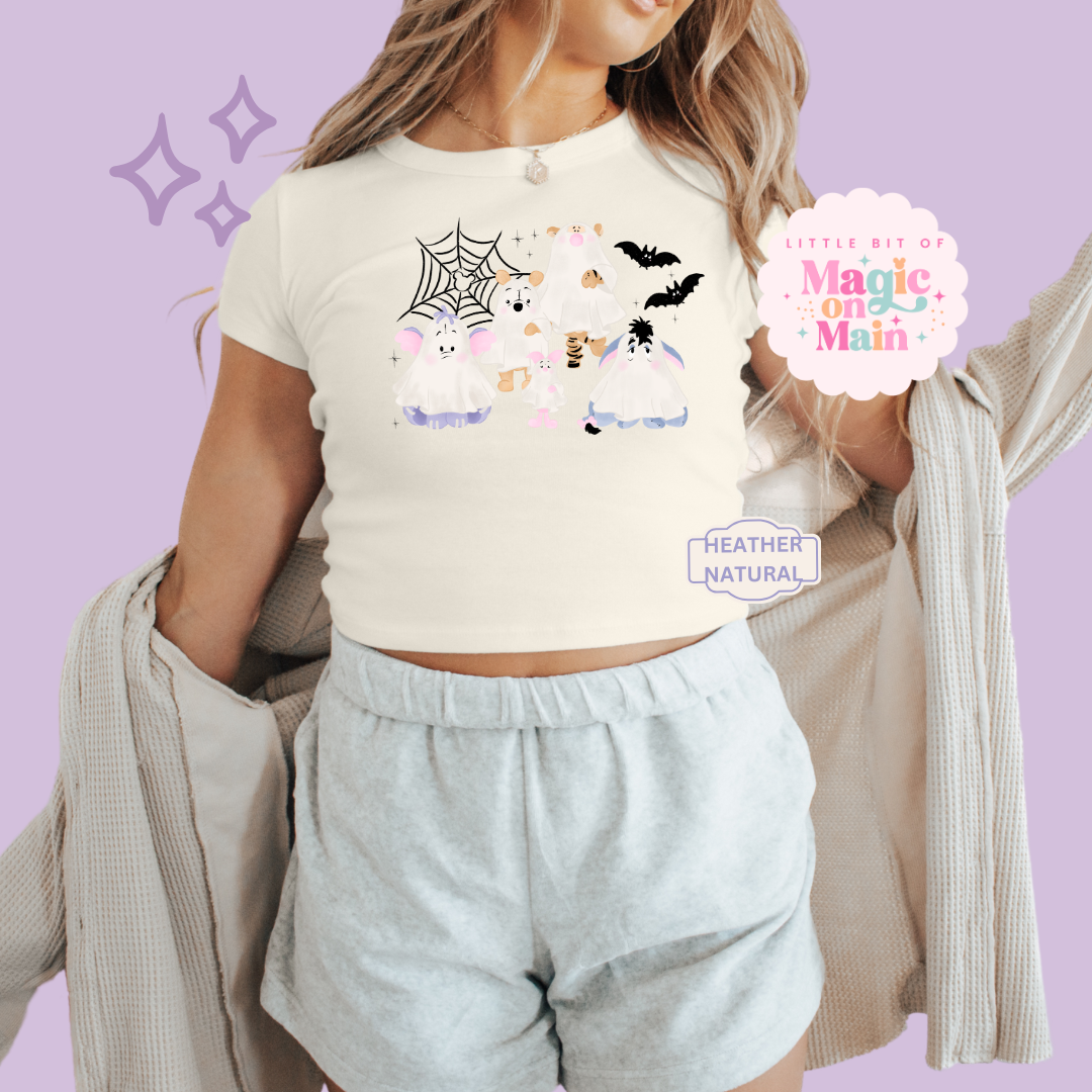 PRINTED WINNIE THE BOO - EXCLUSIVE TO MoM - WOMENS CROPPED RIBBED BABY TEE