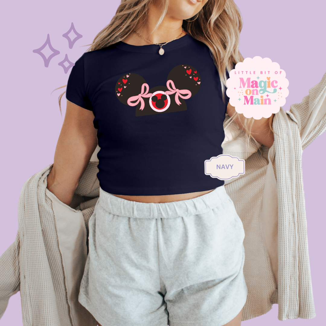 PRINTED PINK HEARTS HAT - EXCLUSIVE TO MoM - WOMENS CROPPED RIBBED BABY TEE 10004