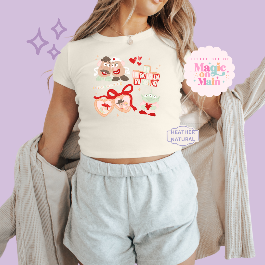 PRINTED TOYS VALENTINE - WOMENS CROPPED RIBBED BABY TEE 10029
