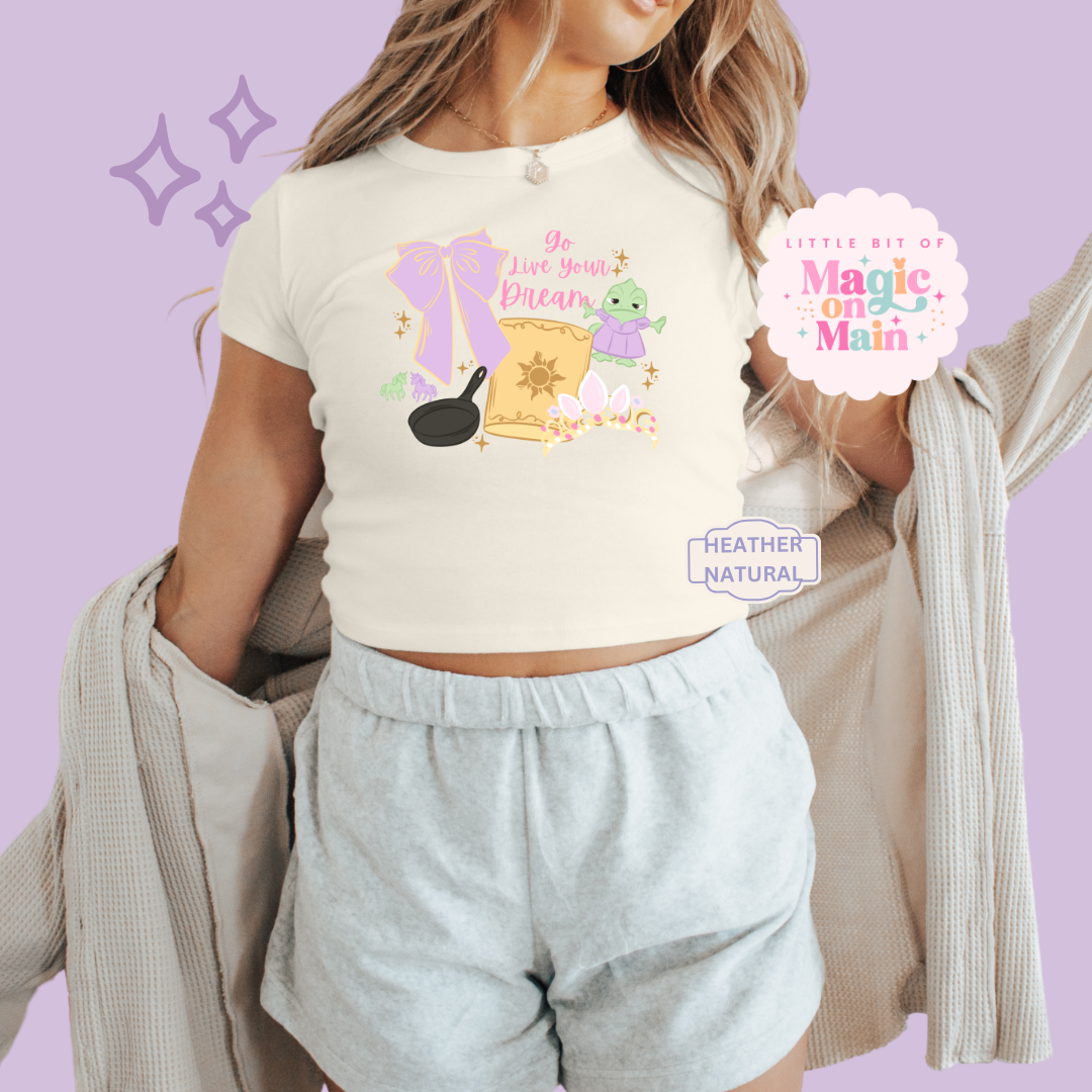PRINTED GO LIVE YOUR DREAM - EXCLUSIVE TO MoM - WOMENS CROPPED RIBBED BABY TEE 10043