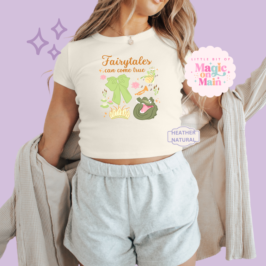 PRINTED FAIRYTALES CAN COME TRUE - EXCLUSIVE TO MoM - WOMENS CROPPED RIBBED BABY TEE 10054