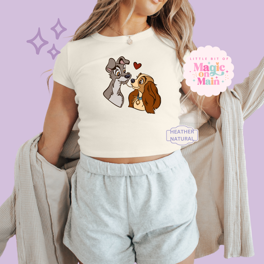 PRINTED VALENTINE DOGS - WOMENS CROPPED RIBBED BABY TEE 10017