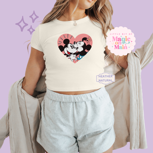 PRINTED VINTAGE HEART - WOMENS CROPPED RIBBED BABY TEE 10006