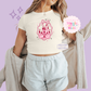 PRINTED PINK CASTLE - WOMENS CROPPED RIBBED BABY TEE 10003
