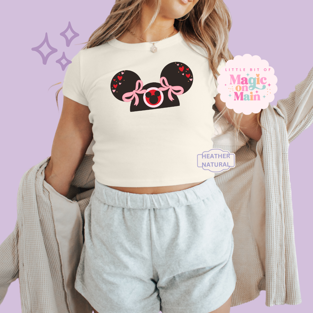 PRINTED PINK HEARTS HAT - EXCLUSIVE TO MoM - WOMENS CROPPED RIBBED BABY TEE 10004